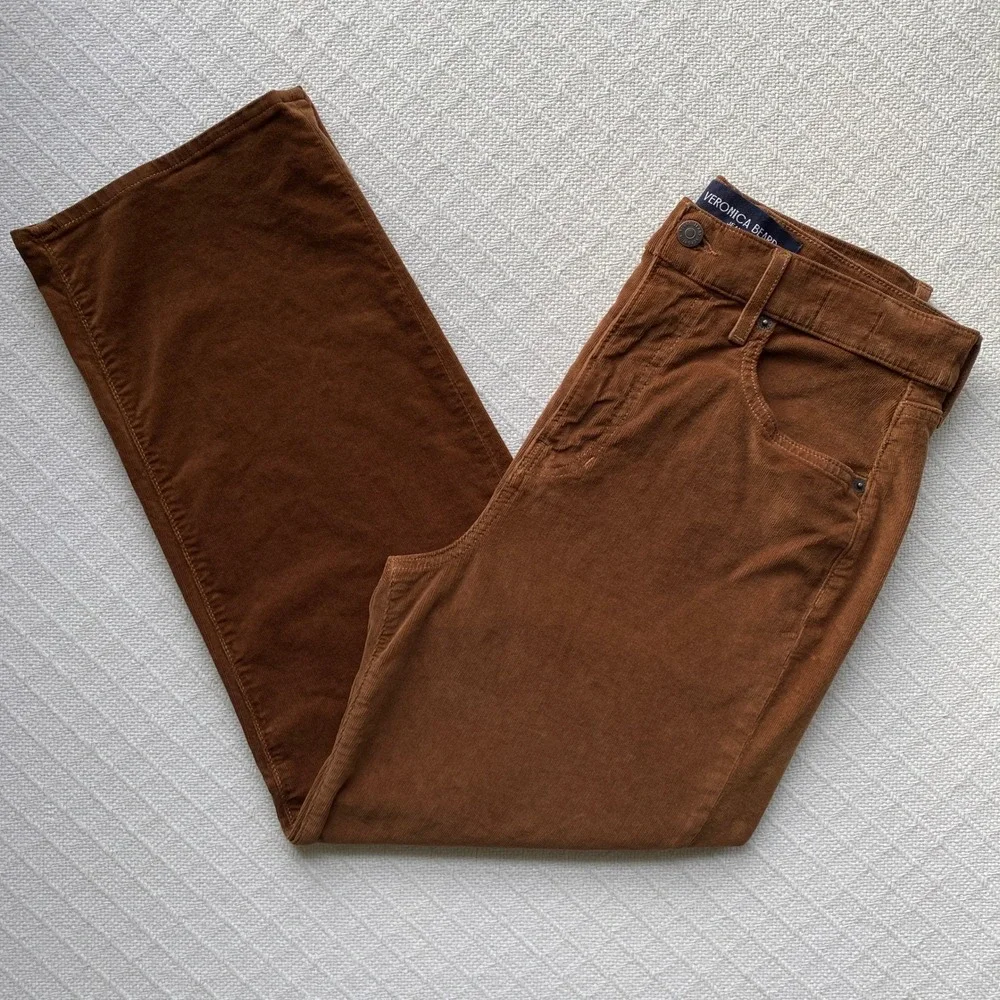 Veronica Beard Crosbie Wide Straight Leg Crop Corduroy High Rise Pant Deep Ochre